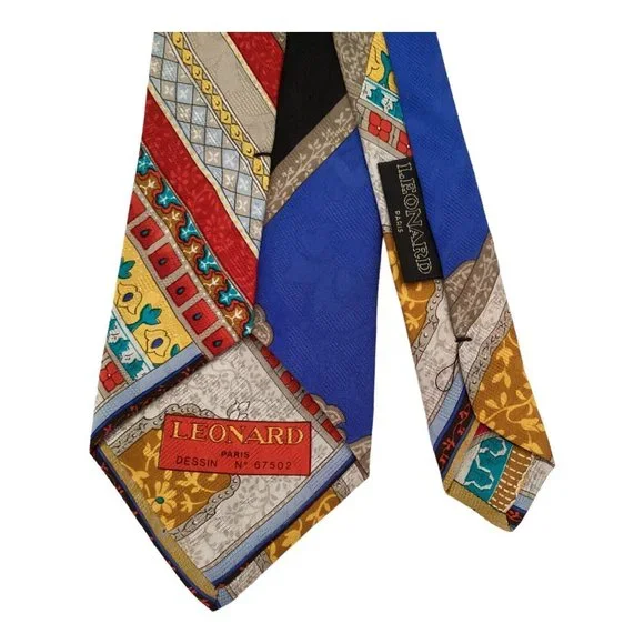 LEONARD PARIS Multicolor Parrot Print Silk Tie 58-3.75 EX COND